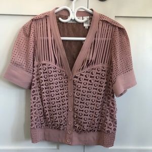 Perforated Blush Pink Short Sleeve Blouse